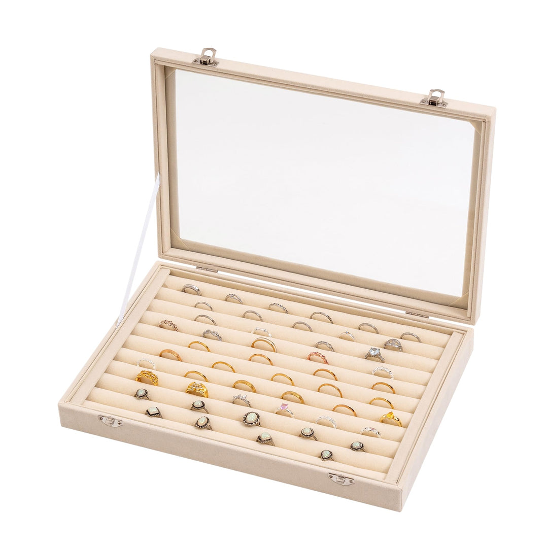 Frebeauty Ringe/Ohrringe Organizer Tablett mit klarem Deckel 10 Slots Samt Schublade Einsatz Schmuck