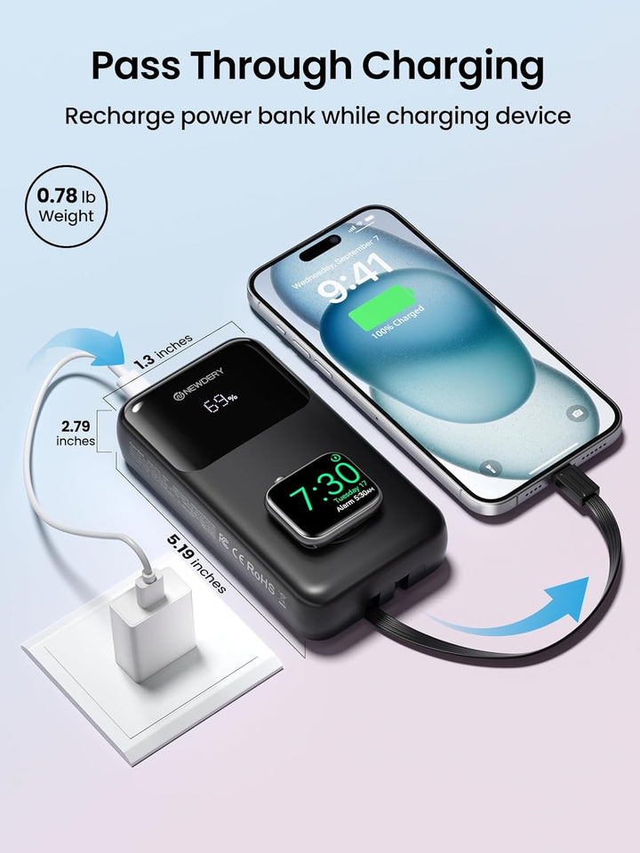 NEWDERY Powerbank für Apple Watch & iPhone Ladegerät 20000mAh Drahtloses Ladestation Power Bank, Sch