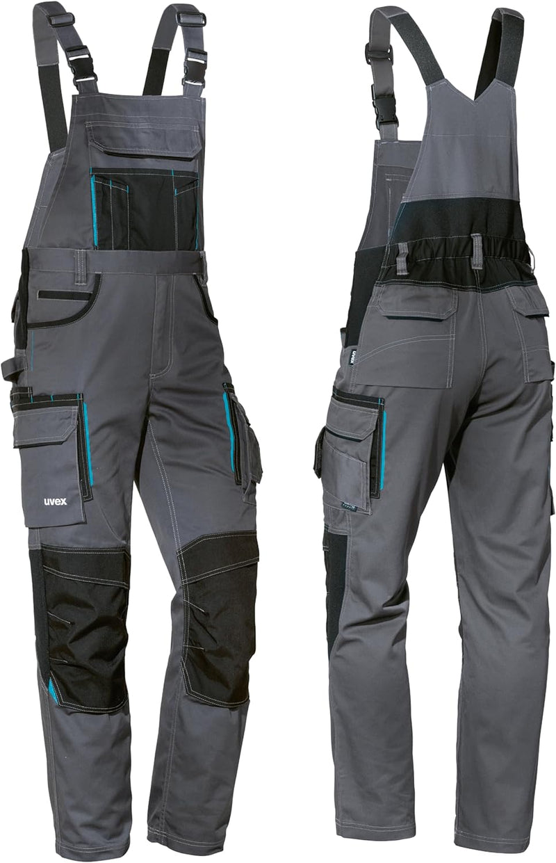 Uvex Tune-up Lange Herren-Arbeitshose - Lange Latzhose mit Knietaschen 52 Grau, 52 Grau