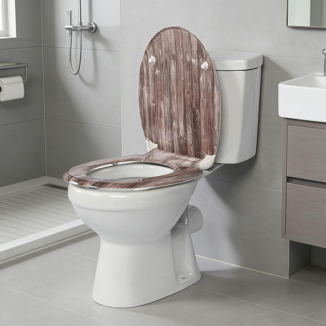 Duroplast-Toilettensitz, O-förmiger Toilettendeckel mit Soft-Close-Mechanismus, Edelstahlscharnier,