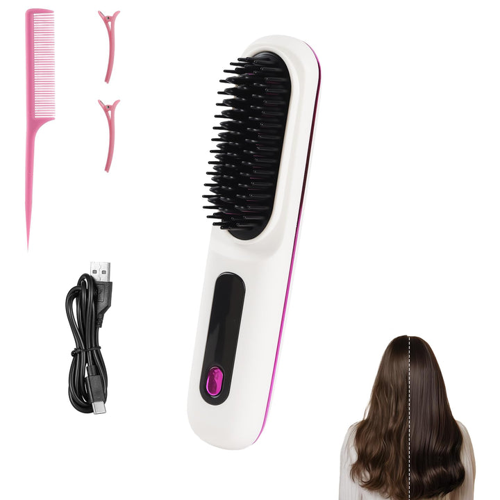 Kabellos Stylingbürste Für Kurze Haare - Anti Gabel Elektrische Haarbürste, Glatter Gerader Glättbür