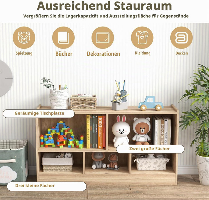 KOMFOTTEU Spielzeugschrank Kinder, Spielzeugregal mit 5 Fächer in 2 verschiedenen Grössen, Kinderreg