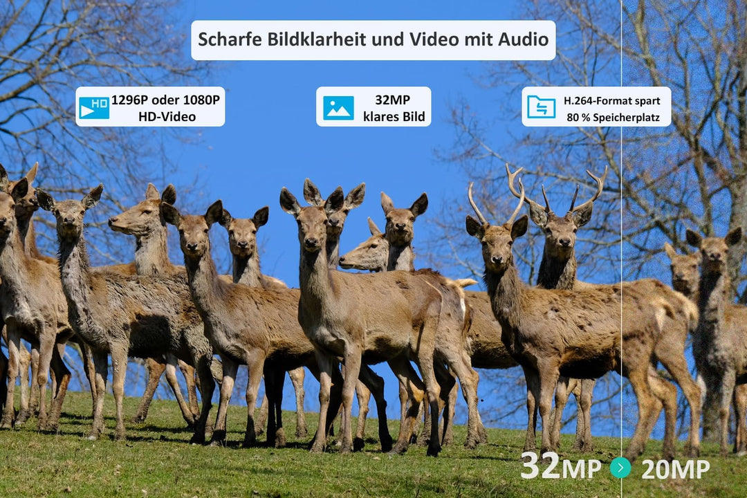 Meidase P100 (2022) Wildkamera WLAN mit App 32MP H.264 1296P, 27m Infrarot Nachtsicht Bewegungsmelde