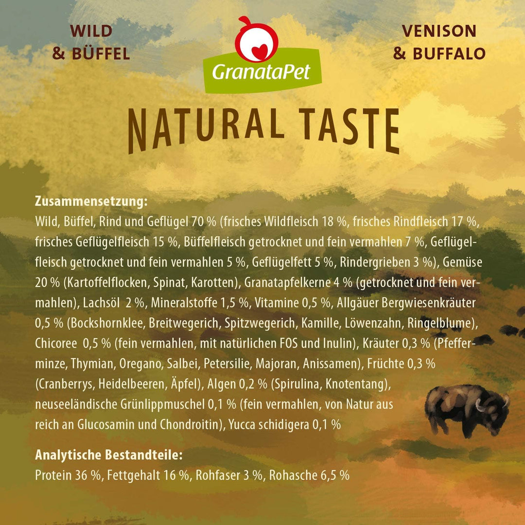 GranataPet Natural Taste Wild &amp; Büffel, 4 kg, Trockenfutter für Hunde, Hundefutter ohne Getreide &amp; o