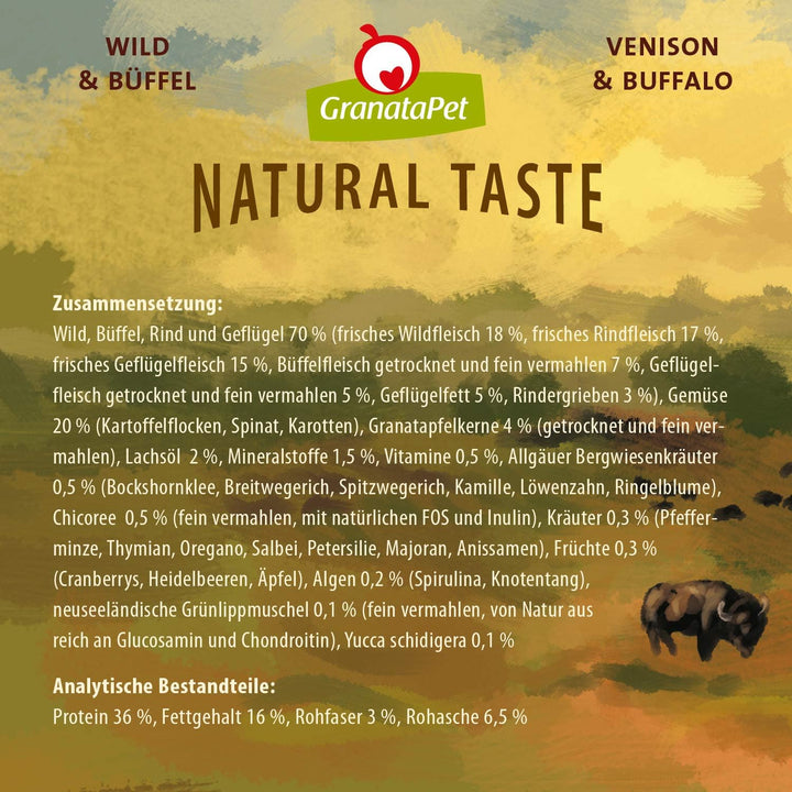 GranataPet Natural Taste Wild &amp; Büffel, 4 kg, Trockenfutter für Hunde, Hundefutter ohne Getreide &amp; o