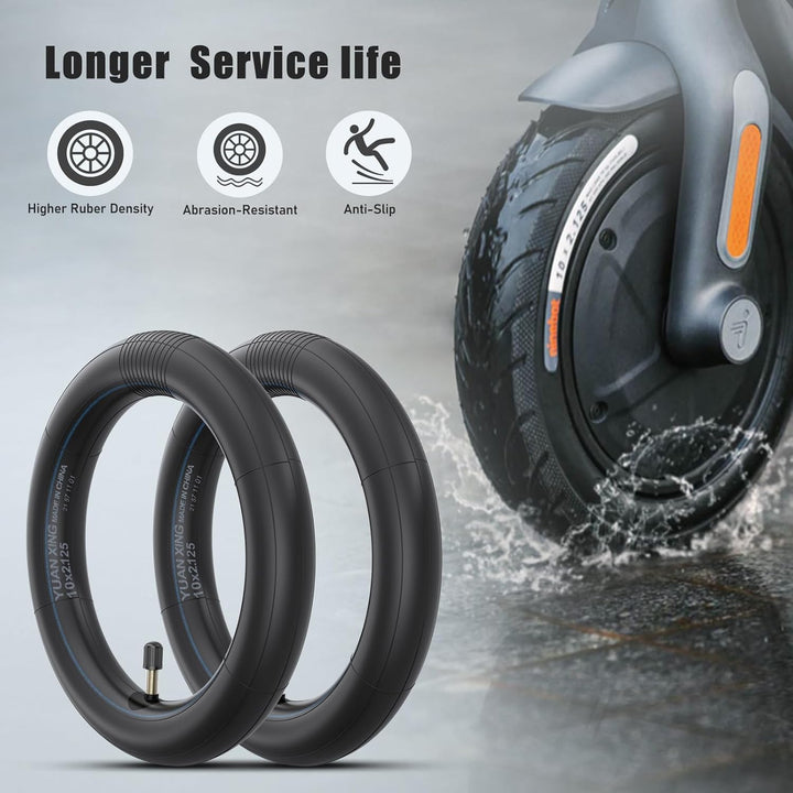 SYACHI E Scooter Schlauch 10x2,125, 10 Zoll Schlauch E Scooter Verdicktes mit Silbernes Ventil 45°/9
