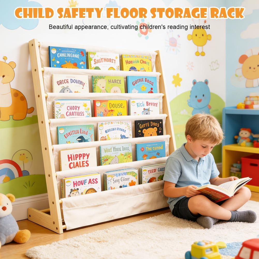 Bücherregal Kinder mit 6 Oxford-Stoff Fächern,Kinder-Bücherregal, 6 Ebenen, Bücherregal,Aufbewahrung