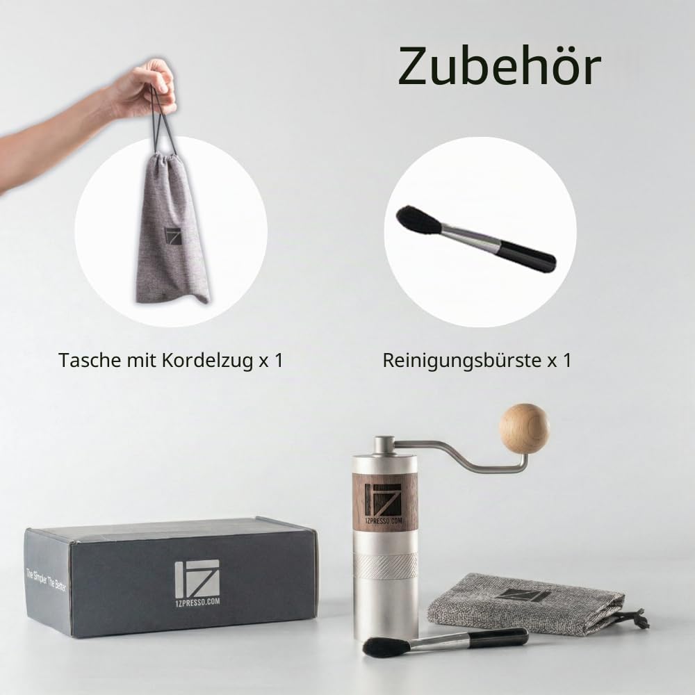 1Zpresso Q Manuelle Kaffeemühle - Kurbelgriff mit, Mini Slim Travel Grösse Passt in den Kolben, Mont