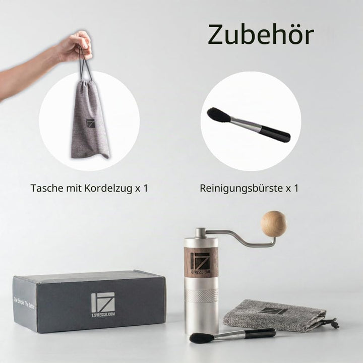 1Zpresso Q Manuelle Kaffeemühle - Kurbelgriff mit, Mini Slim Travel Grösse Passt in den Kolben, Mont