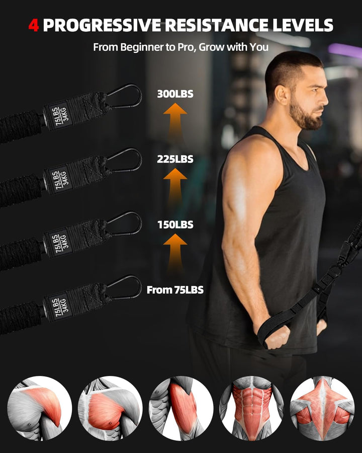 Abahub Trizeps Band Set mit Türanker Verstellbar Tricep Pull Down Fitnessband für Zuhause, Armtraini