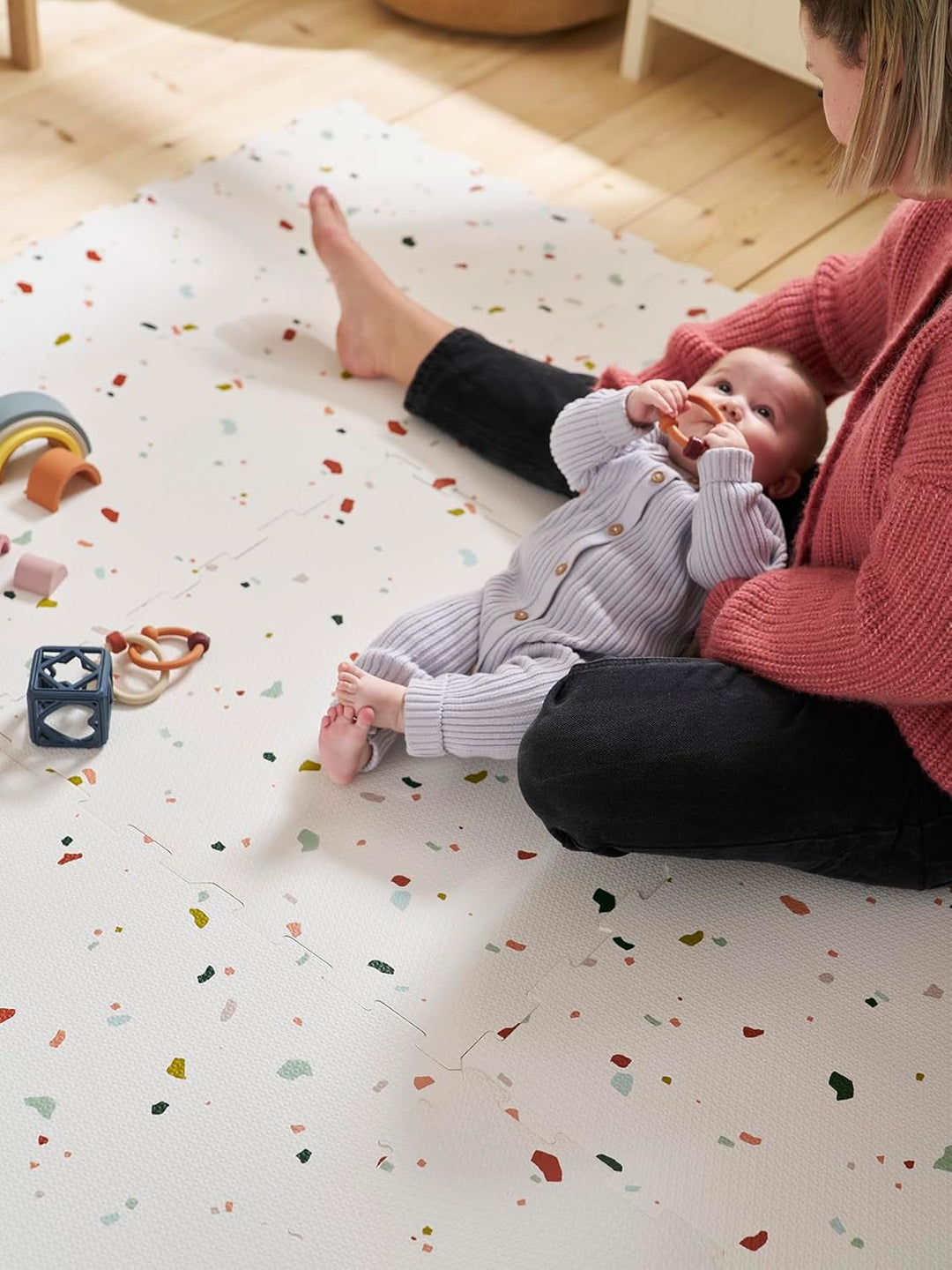 VERTBAUDET Grosse Puzzle-Spielmatte 9-teilig Kinderzimmer weiss/terrazomuster, weiss/terrazomuster
