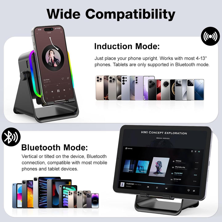 GIM Induktions-Bluetooth-Lautsprecher mit RGB & 4-in-1 Design – Für 4-13 Zoll Smartphones, Bluetooth