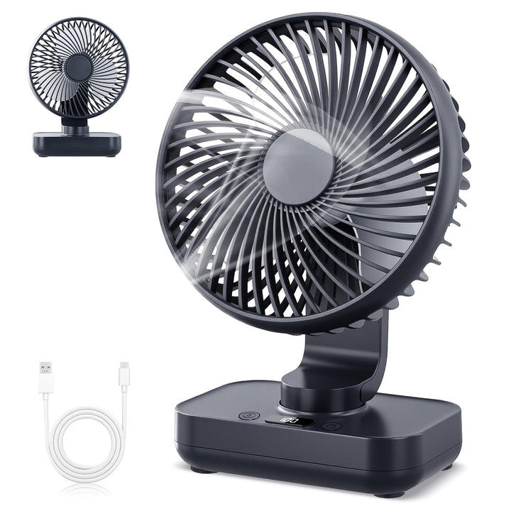 Mini Tischventilator Leiser, 120°Oszillation, 4 Geschwindigkeiten, USB Ventilator mit Akku 4000mAh,