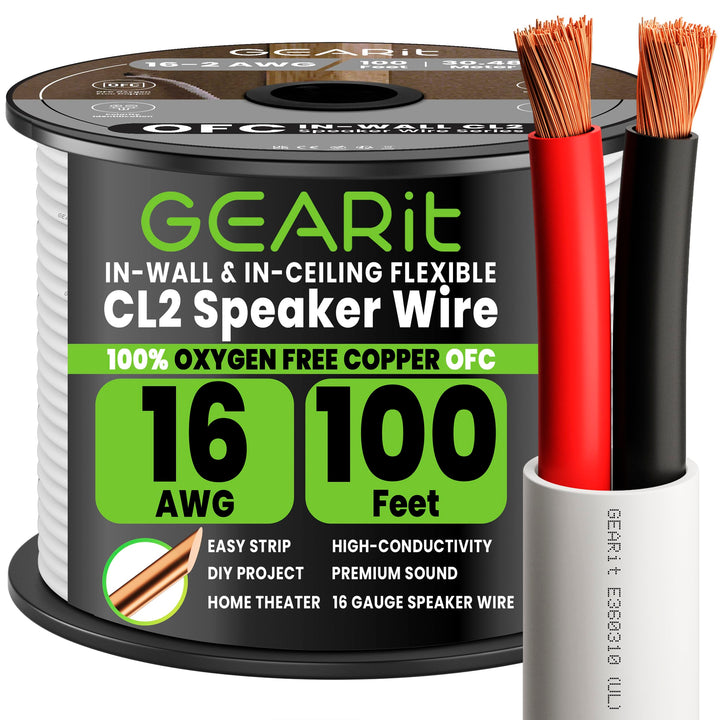 CL2 OFC Lautsprecherkabel, GearIT Pro Serie 100' 16 AWG, 100' 16 AWG