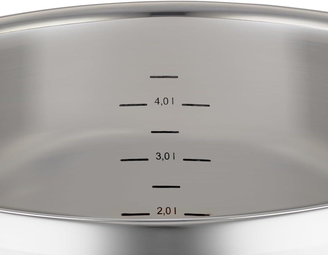 RÖSLE CHARM Kochtopf, Hochwertiger Universaltopf aus Edelstahl 18/10, 24 cm, Glasdeckel, Innenskalie