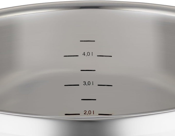 RÖSLE CHARM Kochtopf, Hochwertiger Universaltopf aus Edelstahl 18/10, 24 cm, Glasdeckel, Innenskalie
