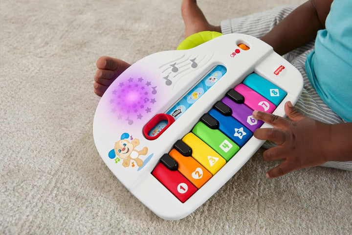Fisher-Price Babys erstes Keyboard mehrsprachige Version, tragbares Spielzeugklavier mit Lichtern, M