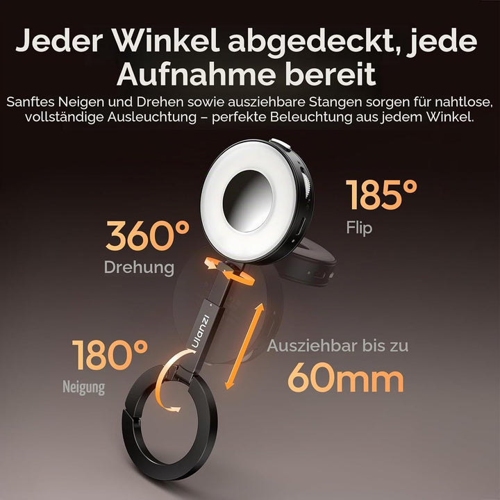 ULANZI ML05 Magnetische Selfie Licht für iPhone, Dual Magnet LED Ringlicht mit Spiegel, 9000K CRI≥97