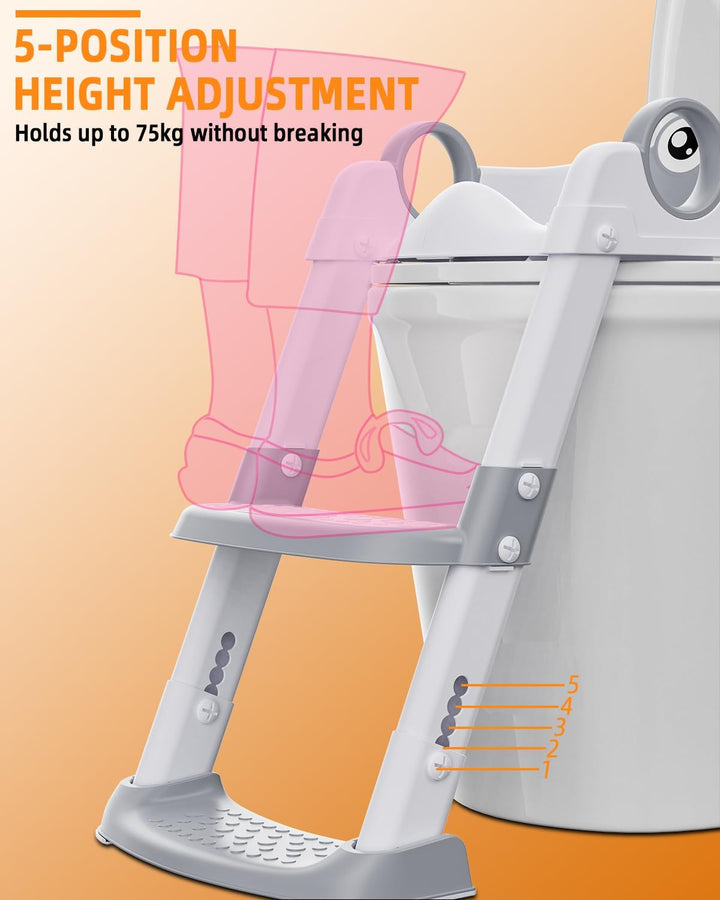 Toilettensitz Kinder mit Treppe, WC Sitz Kinder für Jungen und Mädchen, Höhenverstellbar und Klappba