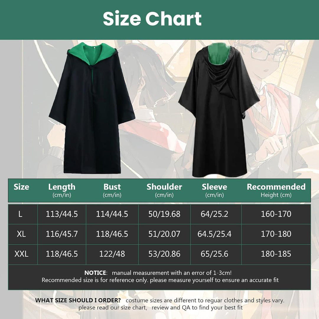 Magic Robe, Umhang,4PCS Zauberer Cosplay Kostüm für Erwachsene,with Cape,Magic Wand,Glasses,Scarf,Ti