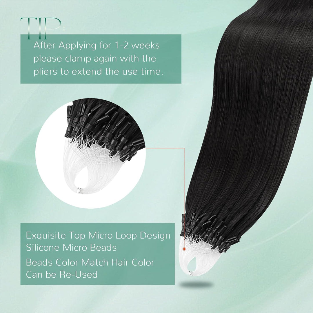 Easyouth Microring Extensions Schwarz Micro Ring Extensions Echthaar Remy Microring Haarverlangerung