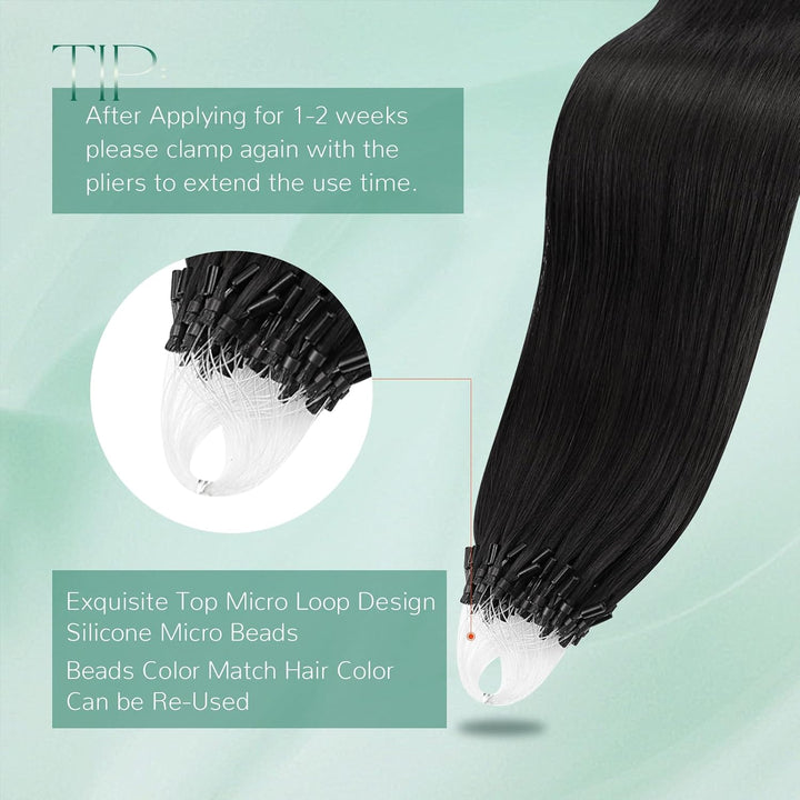 Easyouth Microring Extensions Schwarz Micro Ring Extensions Echthaar Remy Microring Haarverlangerung