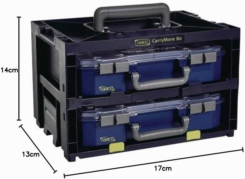 raaco CarryMore 80x2: Leicht Sortimentskasten für Werkstatt, Kistenberg mit 2 Sortierkasten für Klei