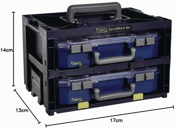 raaco CarryMore 80x2: Leicht Sortimentskasten für Werkstatt, Kistenberg mit 2 Sortierkasten für Klei