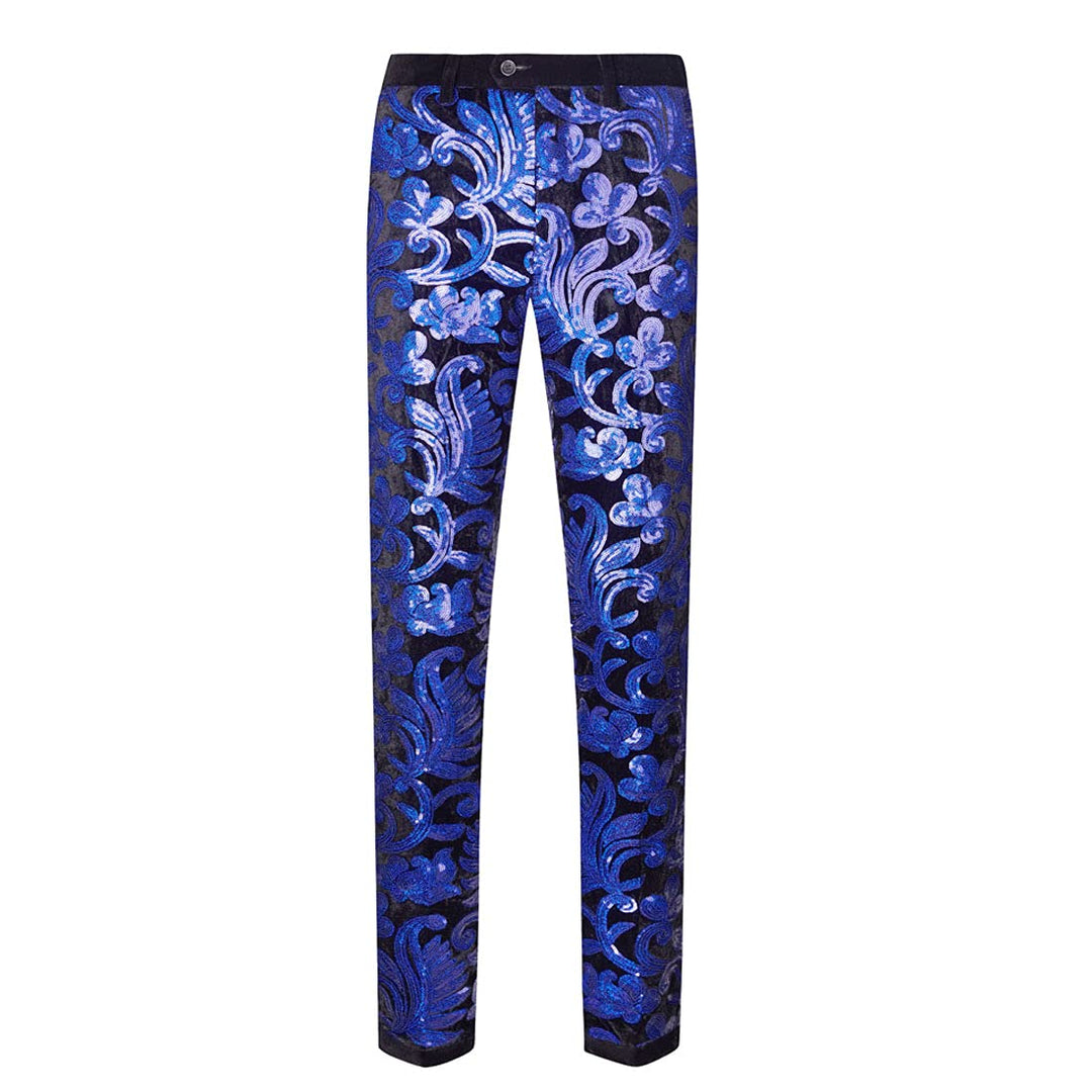 CARFFIV Herrenmode, Blumenmuster, glänzende Pailletten, Samt-Hose XS Royal Blue, XS Royal Blue