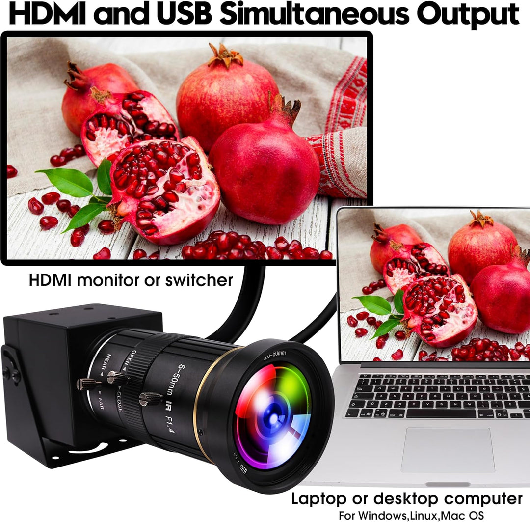 ELP USB-Kamera 4K 60fps HDMI Zoom Manuell 5-50mm 10X Webcam PC Computer H.264 Industrie Sicherheit 5