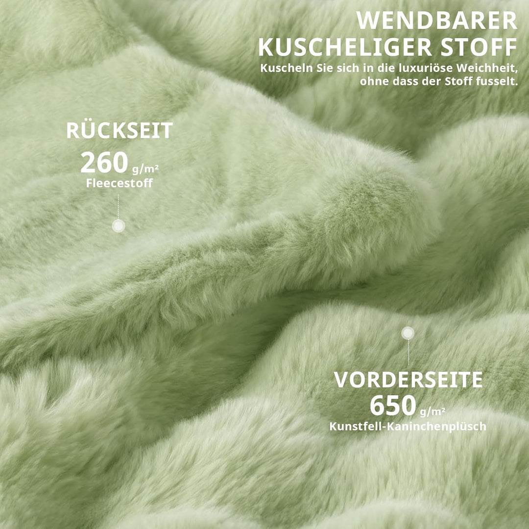 Kuscheldecke 200x230 cm, Kaninchen Plüsch Decke, Super Soft Wohndecke Dick 1000GSM Couchdecke Warme