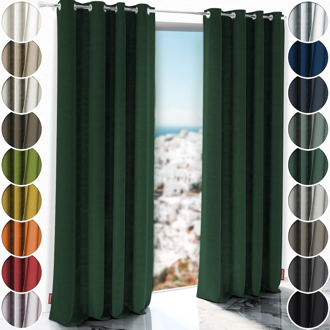 Schuette® Verdunkelungs-Vorhang Gardine mit Ösen ● Millenium Velvet: Dark Forest (Dunkelgrün) ● 135x