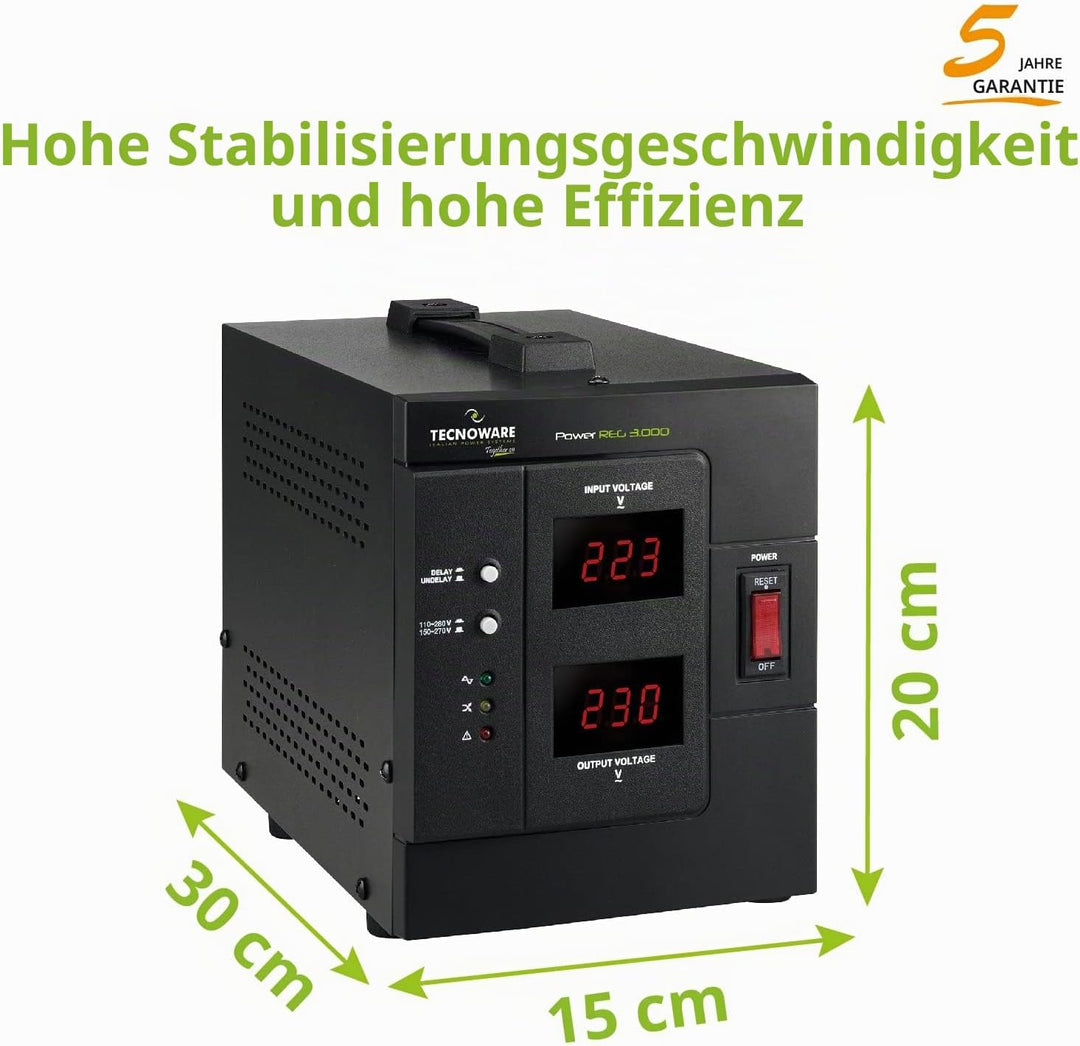 Tecnoware Power Reg 3000VA - Einphasiger Elektronischer Stabilisator - Stabilisierung ±6% - Kabelein