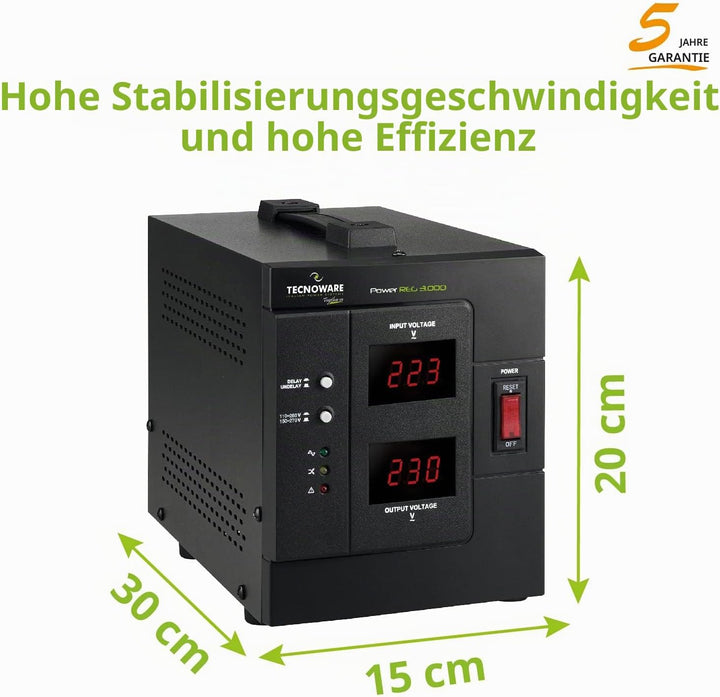 Tecnoware Power Reg 3000VA - Einphasiger Elektronischer Stabilisator - Stabilisierung ±6% - Kabelein