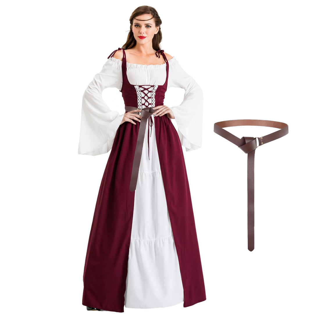 Pianocean Mittelalter Kleidung Damen, Renaissance Kleid, Gothic Kleid，Renaissance Mit Kapuze Langarm