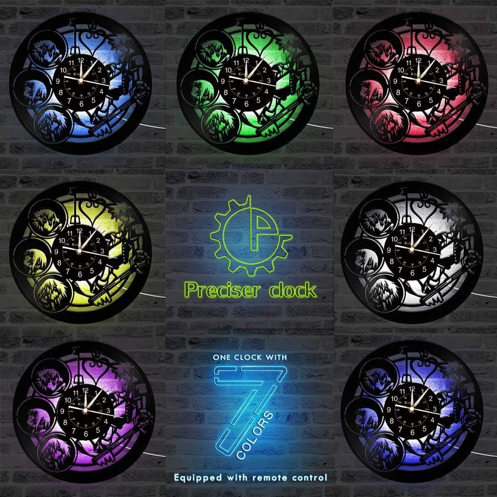 Smotly Vinyl Wanduhr, Kingdom Hearts Charakter 3D Wanddekoration grosse Uhr, LED Bunte Lichter handg