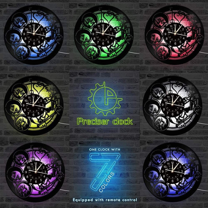 Smotly Vinyl Wanduhr, Kingdom Hearts Charakter 3D Wanddekoration grosse Uhr, LED Bunte Lichter handg
