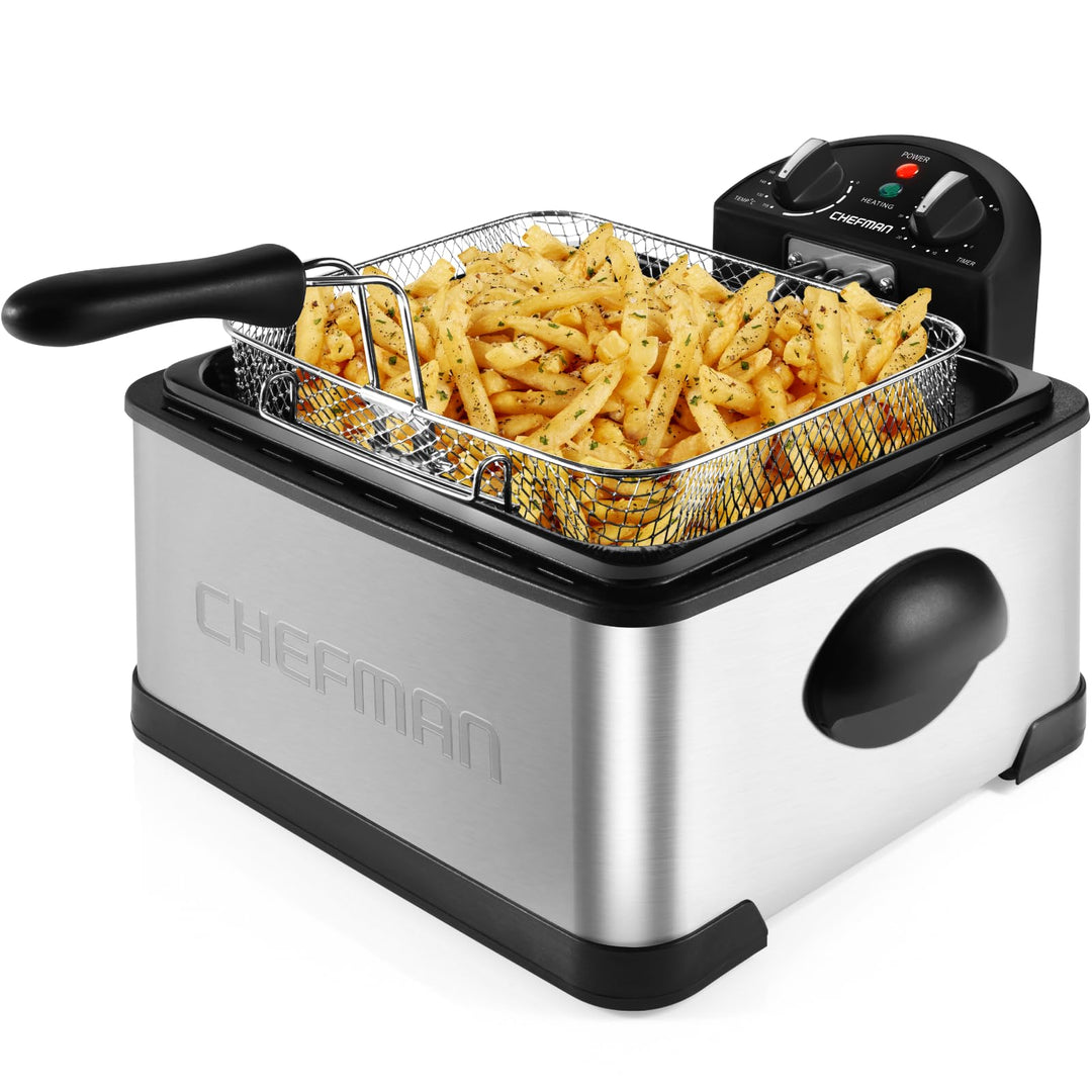 Chefman 4,3 Liter Fritteuse mit Sieb, XL Jumbo Grösse, Einstellbare Temperatur & Timer, Perfekt für
