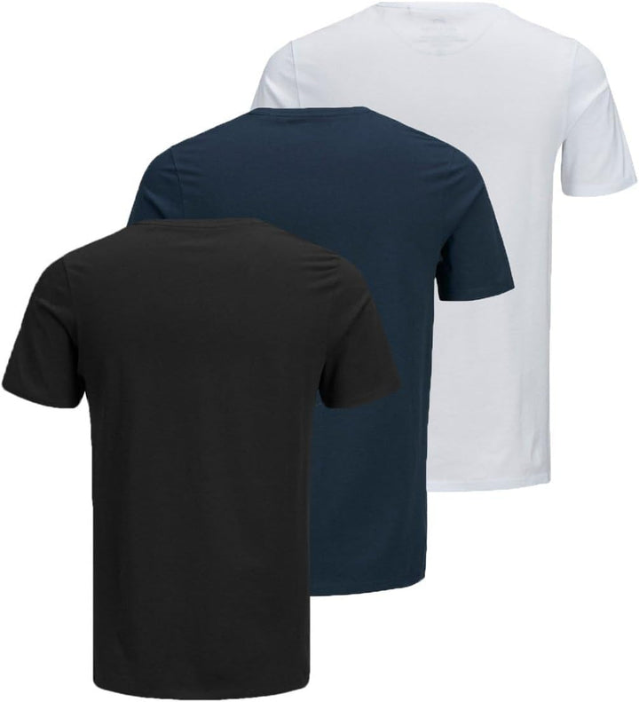 JACK & JONES Male T-Shirt 3er-Pack Logo T-Shirt S Schwarz/Blau/Weiss (/Azul Marino/Blanco), S Schwar