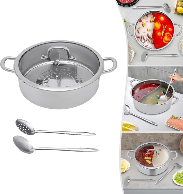 Edelstahl Hot Pot, Dual Shabu Hotpot Topf mit Deckel &amp; Leckerer Löffel &amp; Löffel, Induktion Suppentop