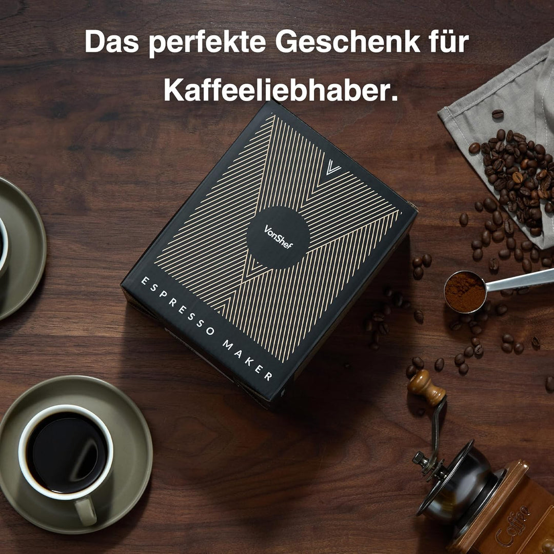VonShef Espressokanne für den Herd, Italienischer Espressokocher aus Aluminium für Gas- & Elektroher