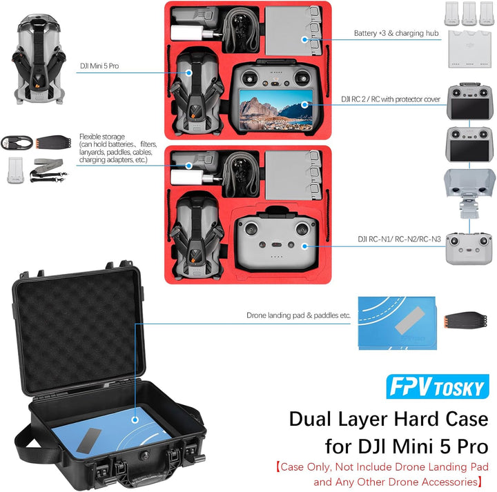 FPVtosky Wasserdicht Koffer für DJI Mini 5 Pro/Fly More Combo, Zweilagig Tasche für Mavic Mini 5 Pro
