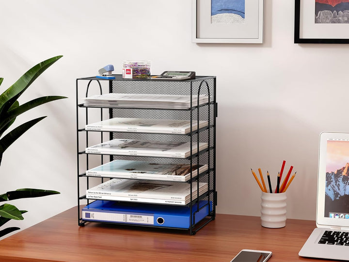 EasyPAG 6 Fächer A4 Metall Büro Schreibtisch Organizer Dokumentenhalter Aktenablage Zeitschriftenhal