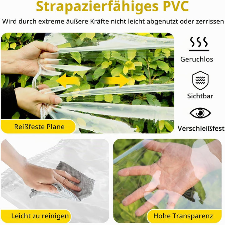 Transparente Plane mit ösen 420g/m² 0.8x1.5m, Abdeckplane Zeltplane Wasserdicht mit Seil und Kabelbi