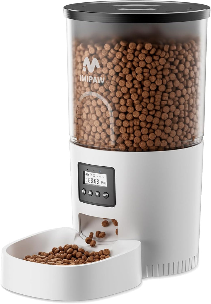 IMIPAW Futterautomat Katze, Katzenfutter Automat mit Programmierbarem Timer, Einfache Bedienung, 1-6