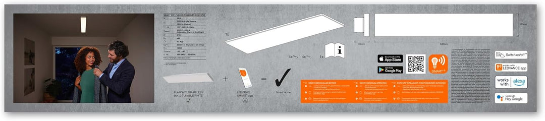 LEDVANCE Smarte LED Deckenleuchte, Panel für Innen mit WiFi Technologie, Lichtfarbe änderbar (3000K-