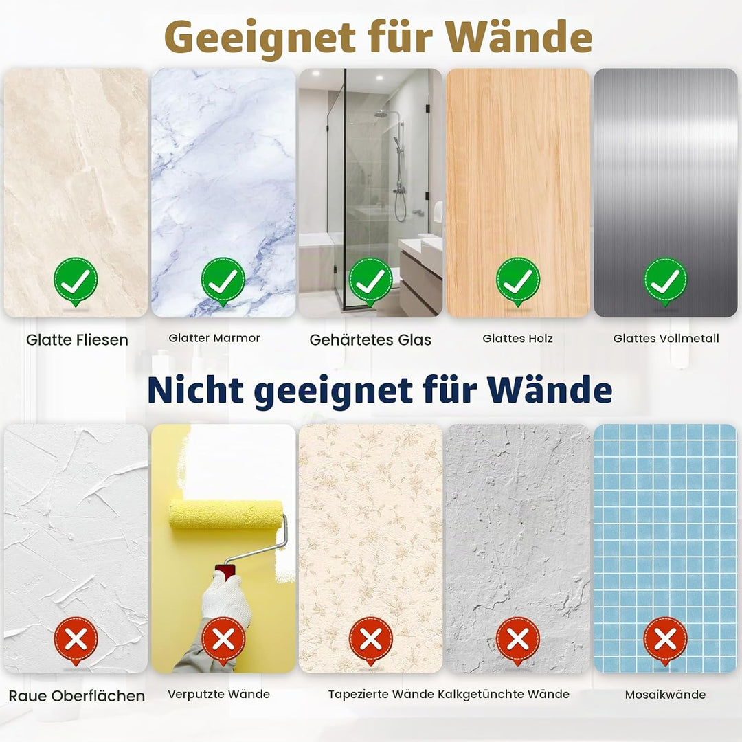 Duschablage ohne Bohren, 2 Stück Rostfreie Badezimmer Organizer mit Abnehmbaren Haken, Schnell Trock