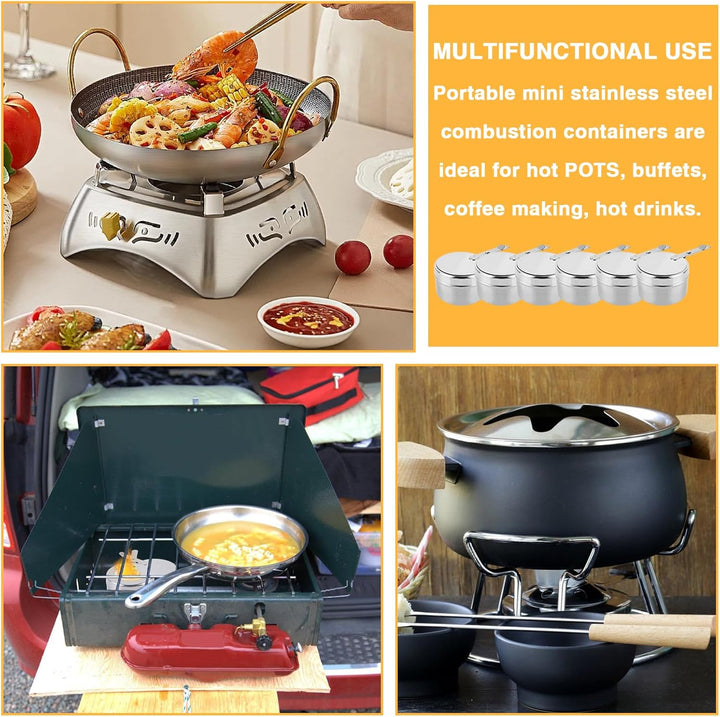 6 Stück Brennpastenbehälter, Fondue Brenner Edelstahl Speisewärmer Mit Abdeckung Kraftstoffhalter Wa
