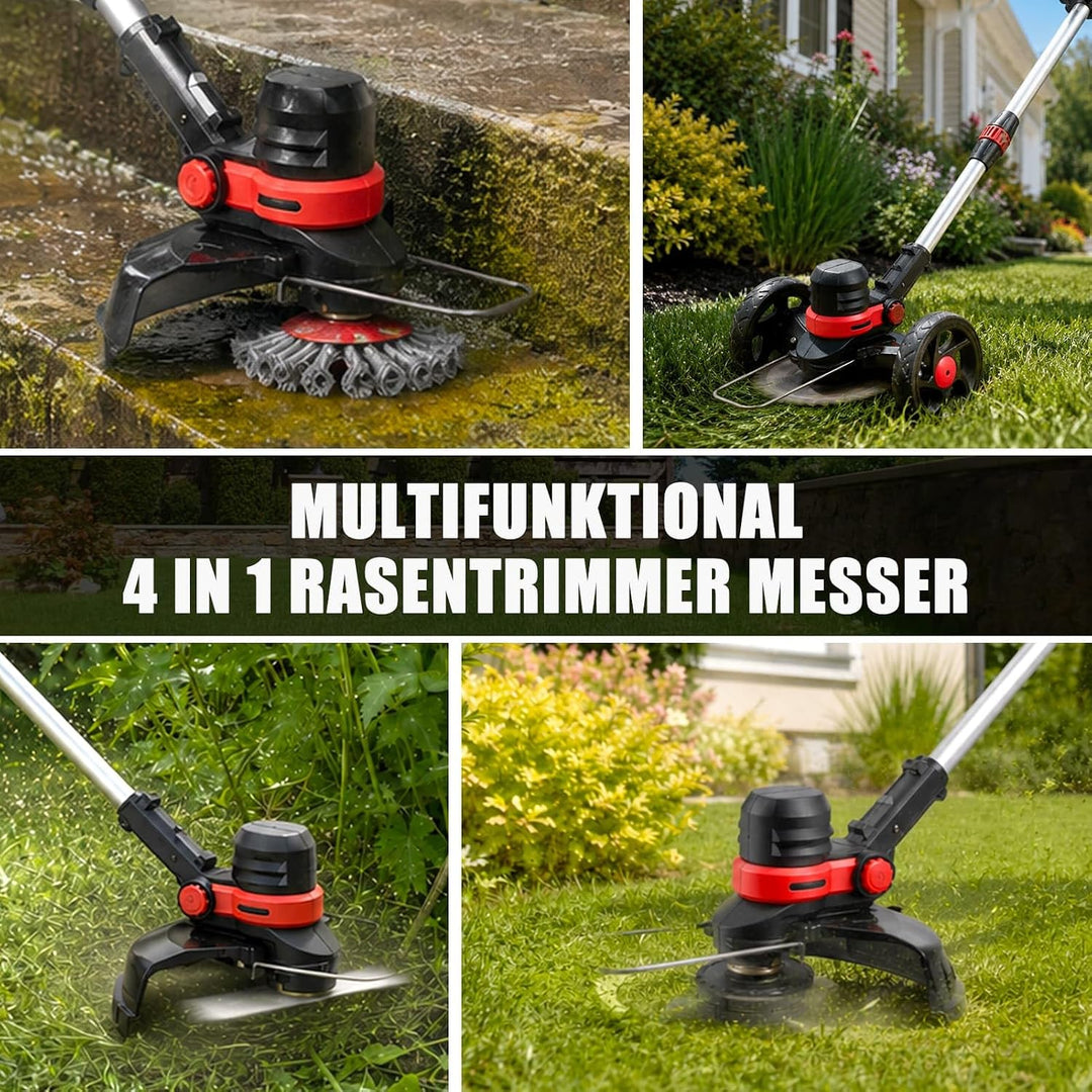 Rasentrimmer mit Akku Freischneider mit Unkrautbürste, 4 in 1 Akku Rasentrimmer mit Unkrautbürste, M
