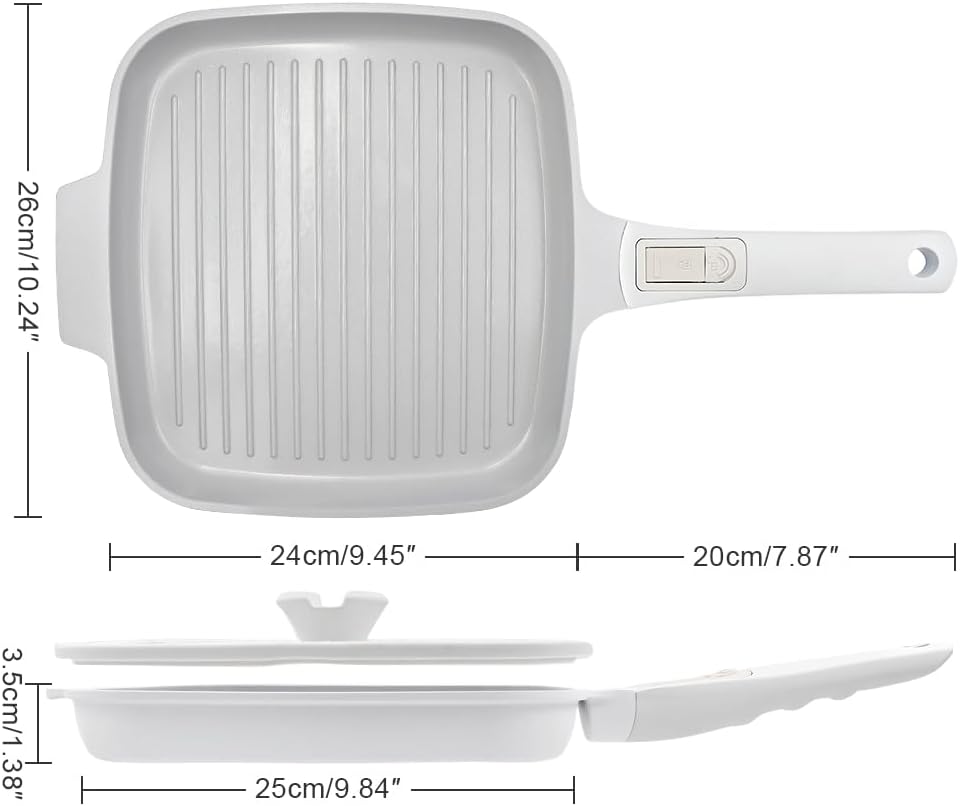 RANX INGST Grillpfanne Induktion 26 x 24 cm mit Deckel, Antihaft Keramikbeschichtung, Grill Pfanne m